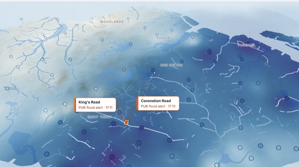 Flash flood alert tags on the map near Bukit Timah
