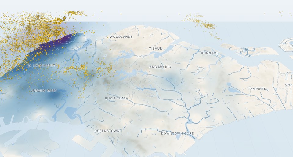 Lightning strikes clustered over western Singapore as the storm forms